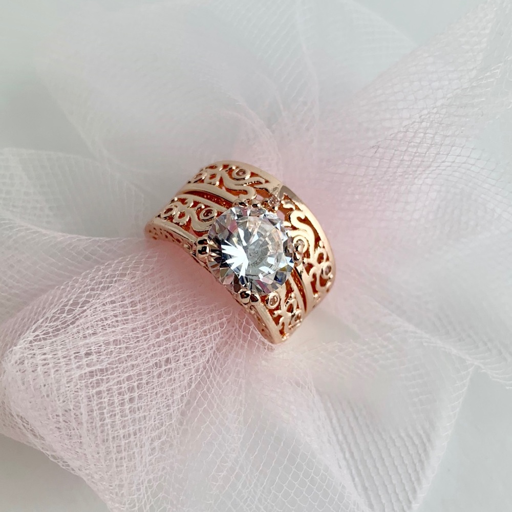 SIZES ADDED 5🌟Rose Gold 3 CT White Topaz Ring Set